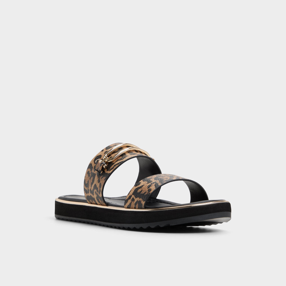 Aldo Lagoon Brown Multi Women's Flats - Strappy flat sandal, Footbed sandal