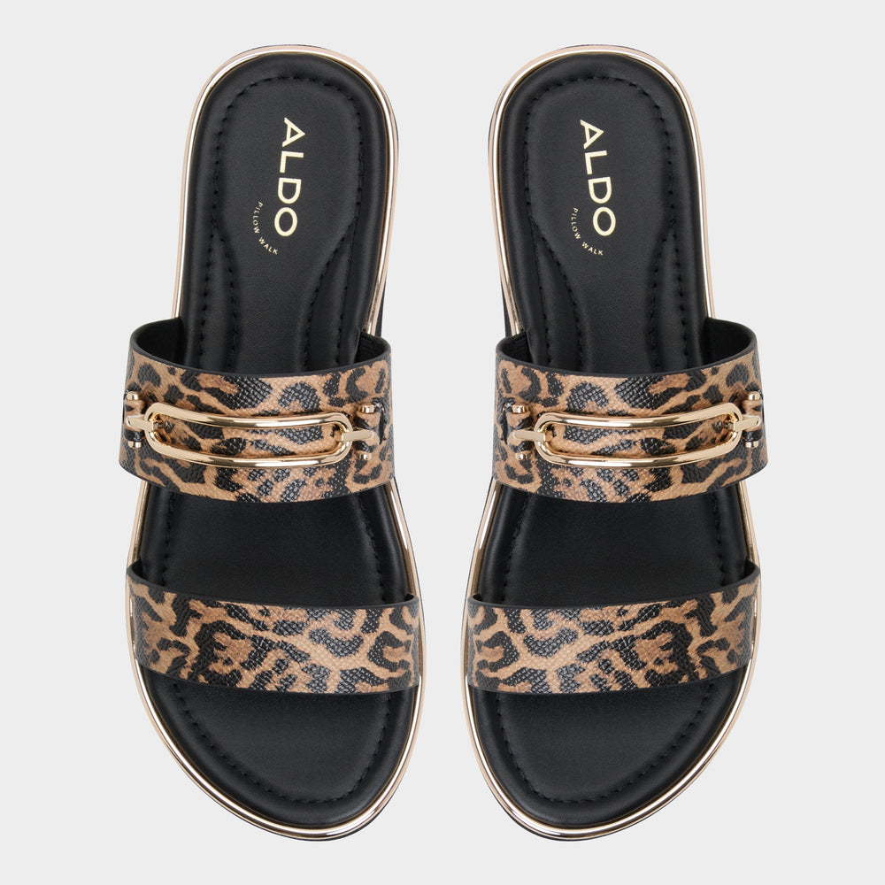 Aldo Lagoon Brown Multi Women's Flats - Strappy flat sandal, Footbed sandal