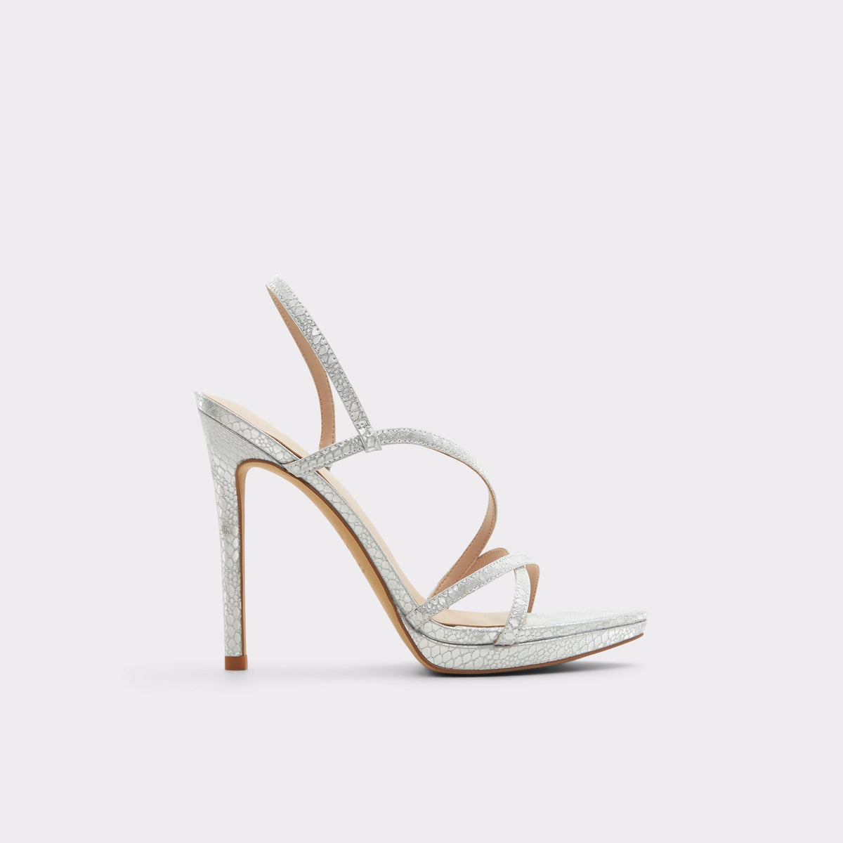 Aldo Resurge in Silver - Strappy stiletto sandal, Stiletto heel
