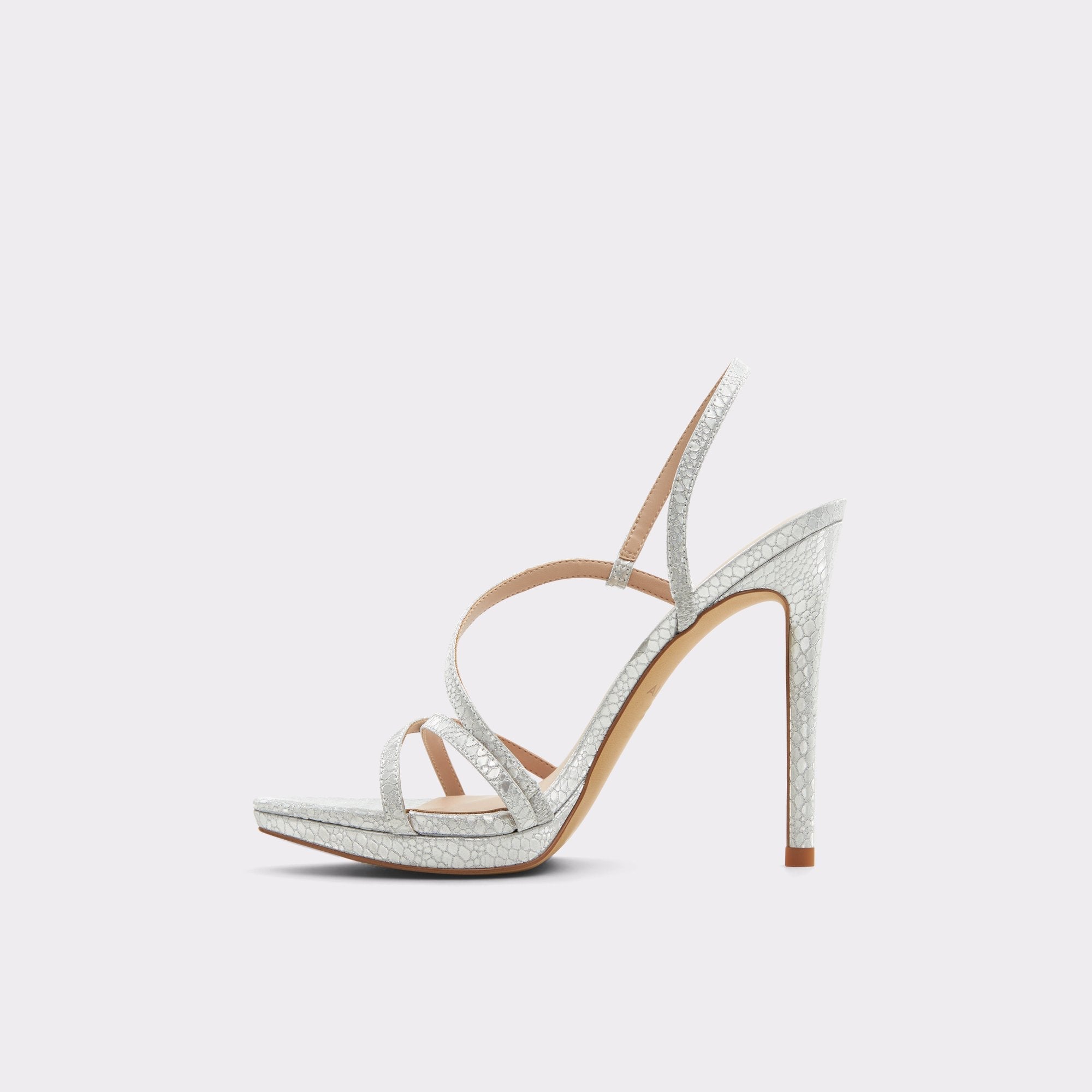 Aldo Resurge in Silver - Strappy stiletto sandal, Stiletto heel