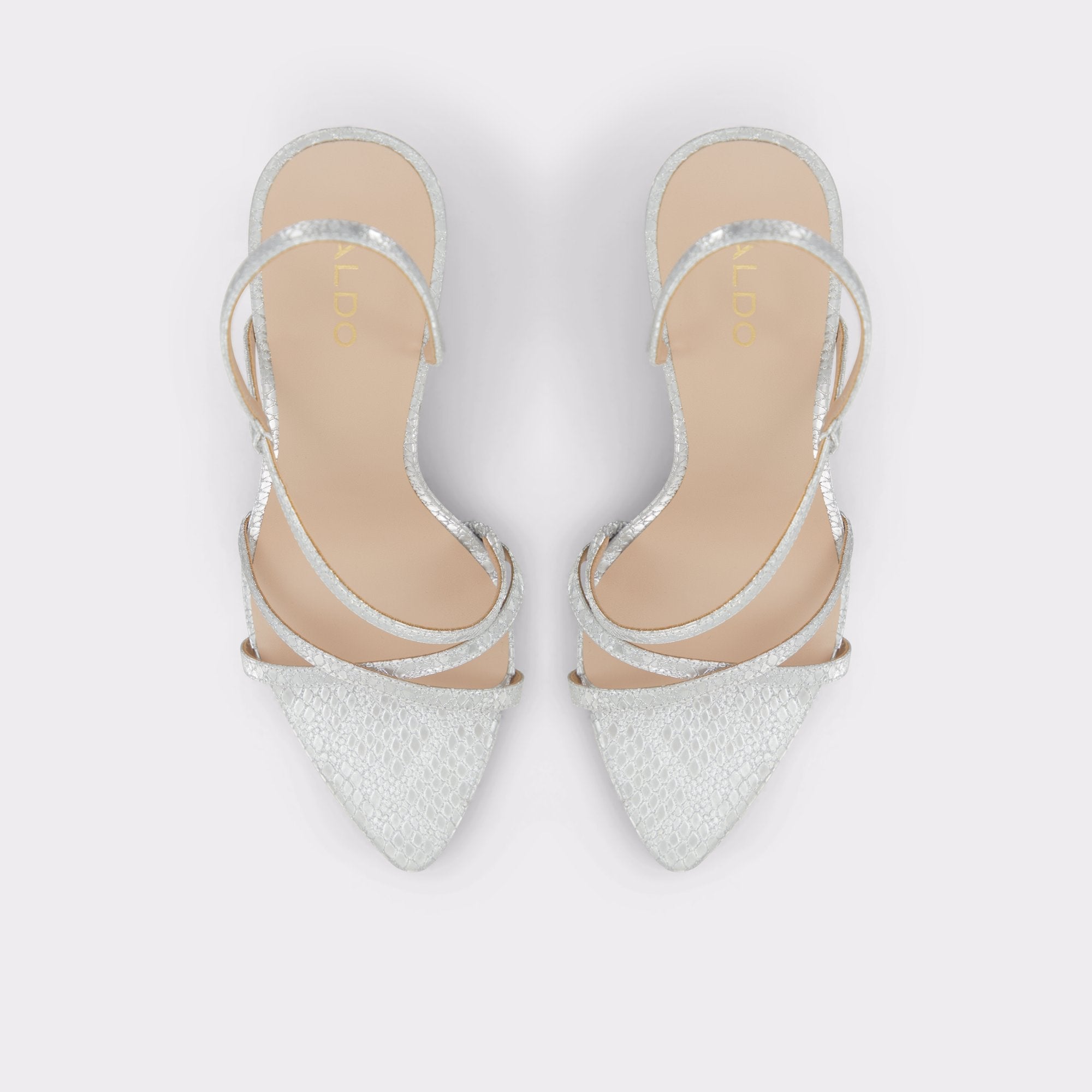 Aldo Resurge in Silver - Strappy stiletto sandal, Stiletto heel