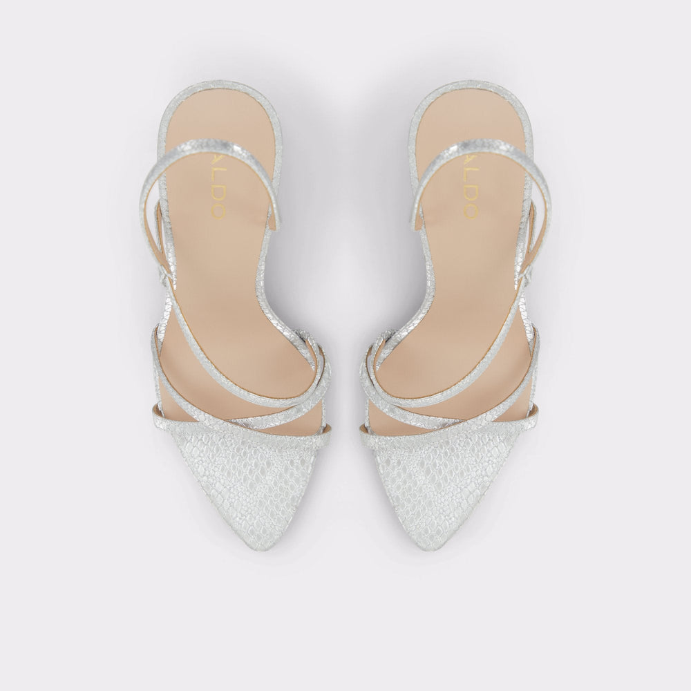 Aldo Resurge in Silver - Strappy stiletto sandal, Stiletto heel