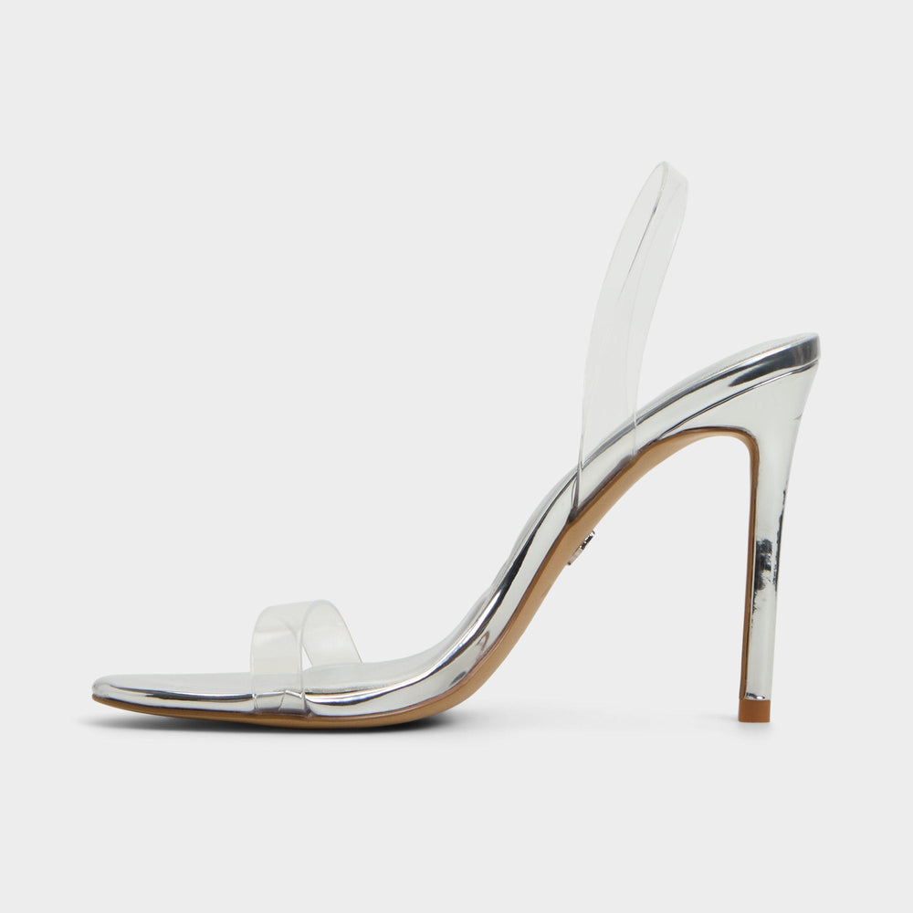 Aldo Quinilynn Silver Women's Iridescent metallics - Strappy heeled sandal, Stiletto heel