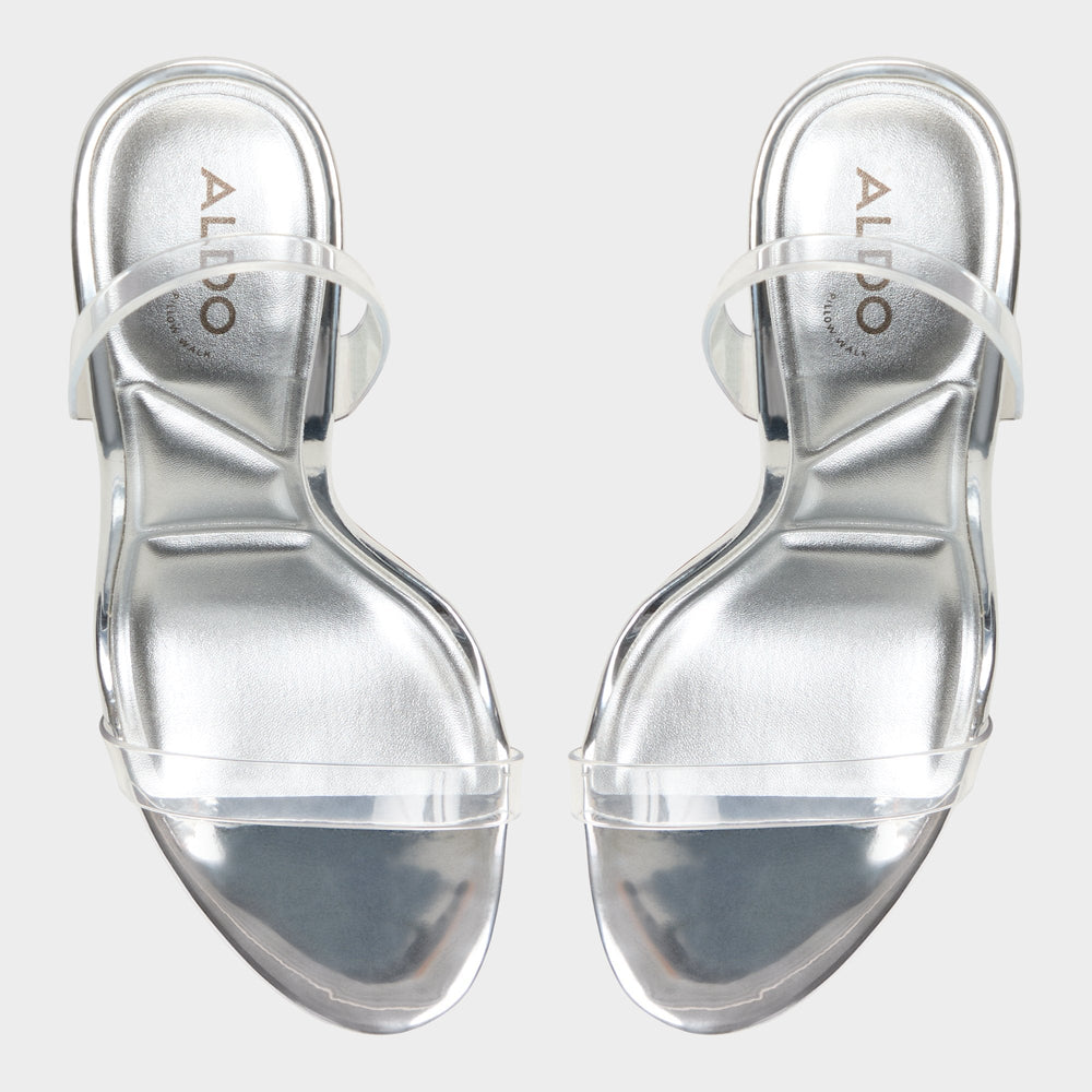 Aldo Quinilynn Silver Women's Iridescent metallics - Strappy heeled sandal, Stiletto heel