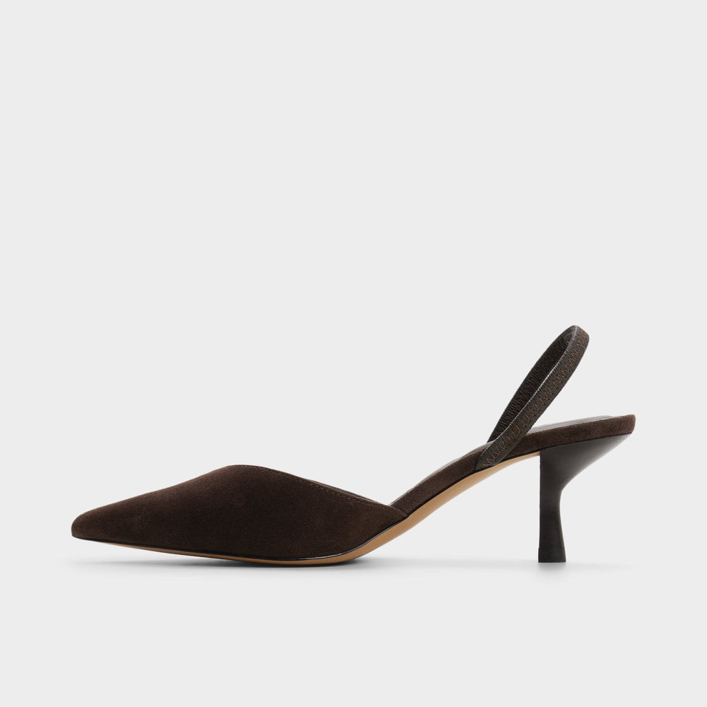 Aldo Re in Olivia Dark Brown - Sling back high heel, Stiletto heel