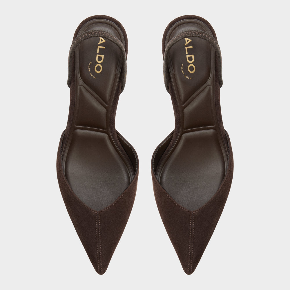 Aldo Re in Olivia Dark Brown - Sling back high heel, Stiletto heel